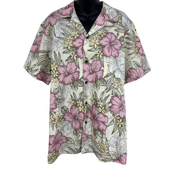 RJC Hawaii Aloha Floral Hawaiian Shirt Large Short Sleeve Hibiscus Floral EUC - Picture 1 of 8